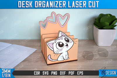 Desk Organizer | Cat Design | Supplies Organizer | Notepad Holders | CNC File SVG Fly Design 