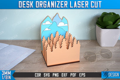 Desk Organizer | Forest Design | Supplies Organizer | Notepad Holders | CNC File SVG Fly Design 