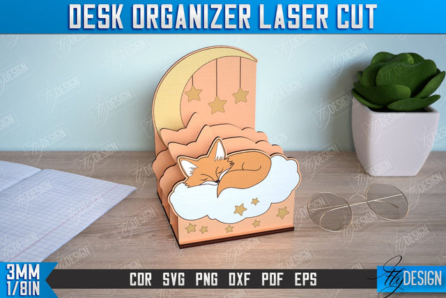 Desk Organizer | Fox Design | Supplies Organizer | Notepad Holders | CNC File SVG Fly Design 