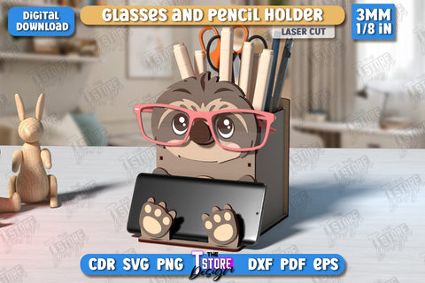 Desk Organizer Laser Cut Bundle | Animals Design | Glasses and Pencil Holder | CNC Files SVG The T Store Design 