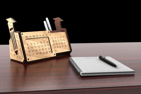 Desk Organizer Laser Cut File for Wood/MDF with Perpetual Calendar and Pen Holder SVG SVG LaserCutano 