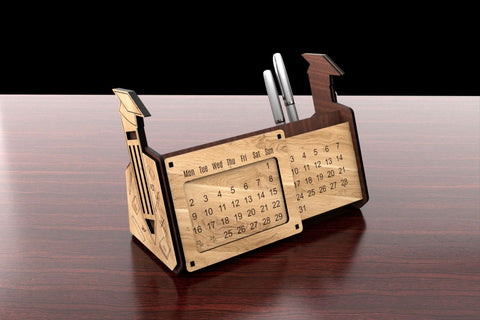 Desk Organizer Laser Cut File for Wood/MDF with Perpetual Calendar and Pen Holder SVG SVG LaserCutano 