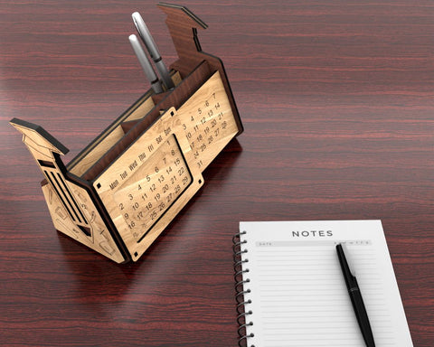 Desk Organizer Laser Cut File for Wood/MDF with Perpetual Calendar and Pen Holder SVG SVG LaserCutano 