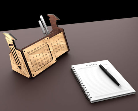 Desk Organizer Laser Cut File for Wood/MDF with Perpetual Calendar and Pen Holder SVG SVG LaserCutano 