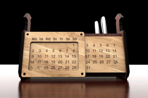 Desk Organizer Laser Cut File for Wood/MDF with Perpetual Calendar and Pen Holder SVG SVG LaserCutano 