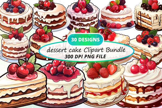 Dessert Cake Clipart Bundle Sublimation Regulrcrative 