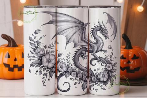 Detailed Dragon Floral Art 20oz Tumbler Sublimation PixelChick 