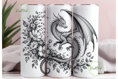 Detailed Dragon Floral Art 20oz Tumbler Sublimation PixelChick 