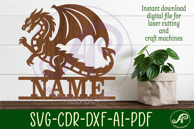 Detailed Dragon Name sign svg laser cut template, wall art SVG APInspireddesigns 