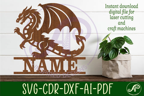 Detailed Dragon Name sign svg laser cut template, wall art SVG APInspireddesigns 