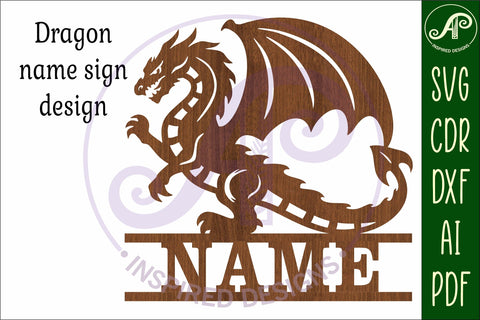Detailed Dragon Name sign svg laser cut template, wall art SVG APInspireddesigns 