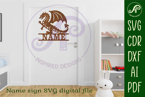Detailed Dragon Name sign svg laser cut template, wall art SVG APInspireddesigns 