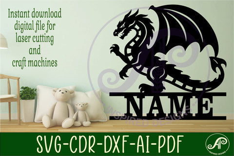 Detailed Dragon Name sign svg laser cut template, wall art SVG APInspireddesigns 