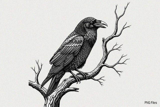 Detailed illustration of a raven perched Sublimation Clipart Sublimation SVGArt 