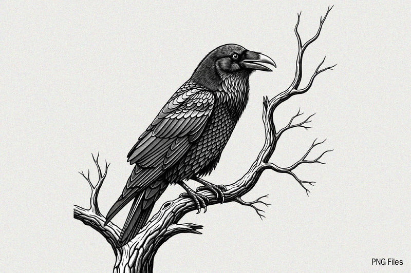 Detailed illustration of a raven perched Sublimation Clipart Sublimation SVGArt 