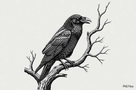 Detailed illustration of a raven perched Sublimation Clipart Sublimation SVGArt 