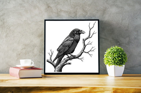 Detailed illustration of a raven perched Sublimation Clipart Sublimation SVGArt 