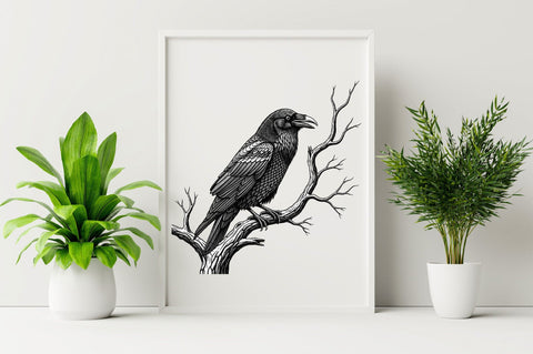 Detailed illustration of a raven perched Sublimation Clipart Sublimation SVGArt 