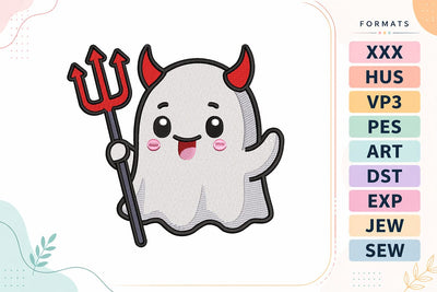 Devil Ghost with Pitchfork Halloween Embroidery Design Embroidery/Applique DESIGNS sg embroidery 
