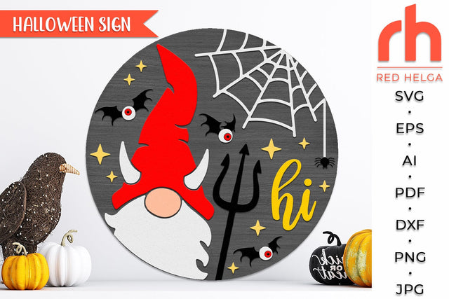 Devil Gnome Silhouette SVG, Halloween Door Sign Cut File SVG RedHelgaArt 