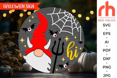 Devil Gnome Silhouette SVG, Halloween Door Sign Cut File SVG RedHelgaArt 