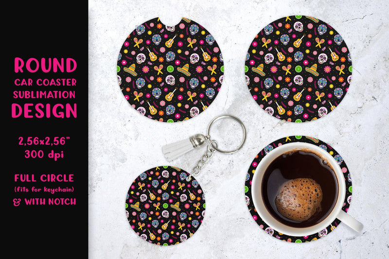 Dia De Los Muertos car coaster sublimation. Round coaster 03 Sublimation LaBelezoka 