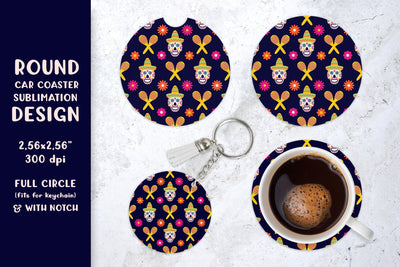 Dia De Los Muertos car coaster sublimation. Round coaster 05 Sublimation LaBelezoka 