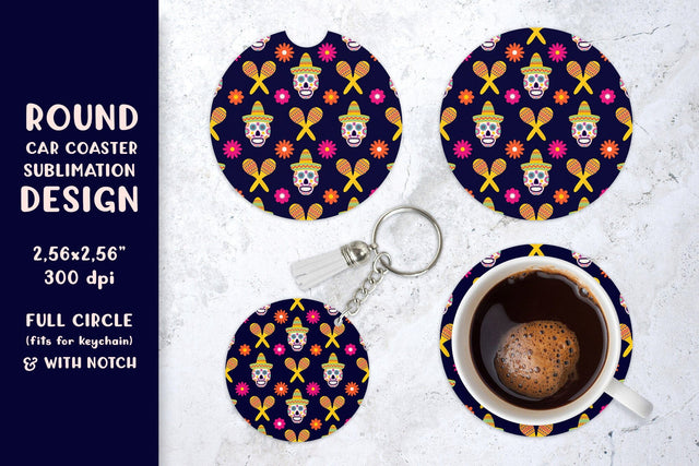 Dia De Los Muertos car coaster sublimation. Round coaster 05 Sublimation LaBelezoka 
