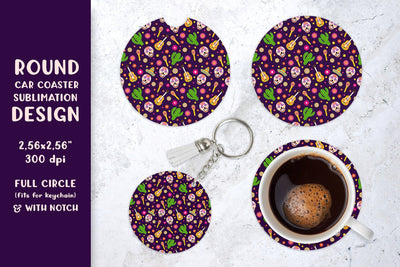 Dia De Los Muertos car coaster sublimation. Round coaster Sublimation LaBelezoka 