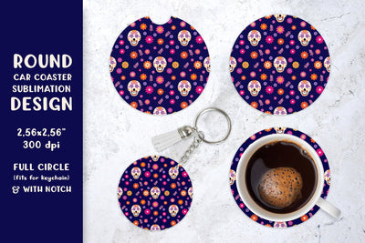 Dia De Los Muertos car coaster sublimation. Round coaster Sublimation LaBelezoka 