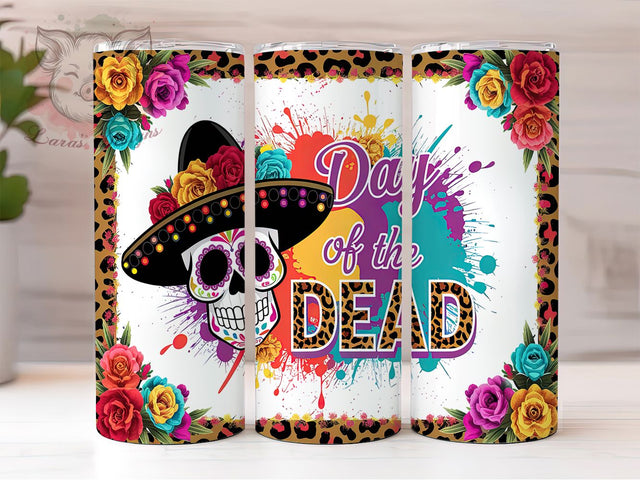 Dia de los Muertos Colorful Skull Tumbler, Dia de los Muertos Design, 20oz Skinny Tumbler, Sublimation Design, Sugar Skull Tumbler Wrap, Mexican Holiday Tumbler, Colorful Skull Tumbler Sublimation Lara' s Designs 