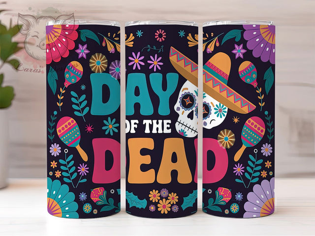 Dia de los Muertos Colorful Skull Tumbler, Dia de los Muertos Design, 20oz Skinny Tumbler, Sublimation Design, Sugar Skull Tumbler Wrap, Mexican Holiday Tumbler, Colorful Skull Tumbler Sublimation Lara' s Designs 