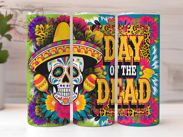 Dia de los Muertos Colorful Skull Tumbler, Dia de los Muertos Design, 20oz Skinny Tumbler, Sublimation Design, Sugar Skull Tumbler Wrap, Mexican Holiday Tumbler, Colorful Skull Tumbler Sublimation Lara' s Designs 