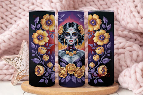 Dia de los Muertos Floral Skull Tumbler Sublimation DesignSVG 