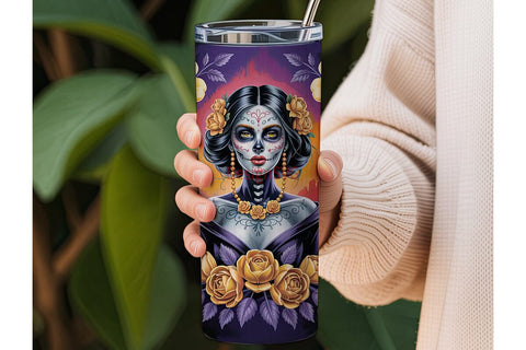 Dia de los Muertos Floral Skull Tumbler Sublimation DesignSVG 
