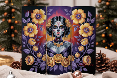 Dia de los Muertos Floral Skull Tumbler Sublimation DesignSVG 