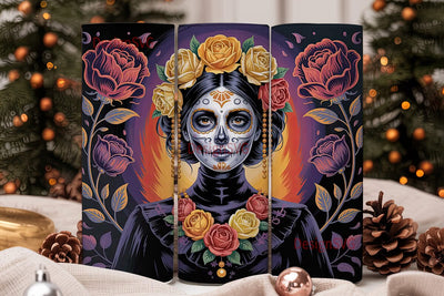 Dia de los Muertos Floral Skull Tumbler Sublimation DesignSVG 