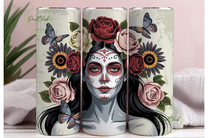Dia de los Muertos Floral Skull Tumbler Sublimation PixelChick 