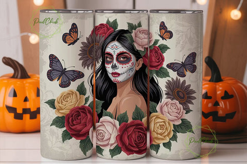 Dia de los Muertos Floral Skull Tumbler Sublimation PixelChick 