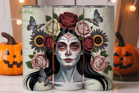 Dia de los Muertos Floral Skull Tumbler Sublimation PixelChick 