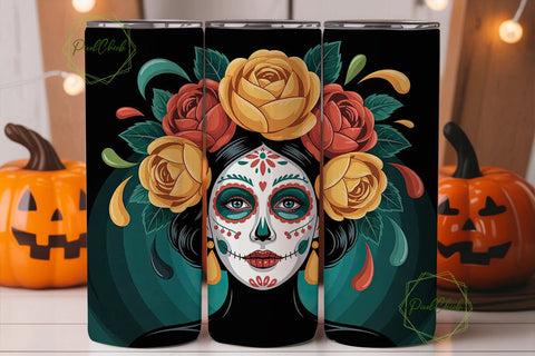 Dia De Los Muertos Floral Skull Tumbler Sublimation PixelChick 