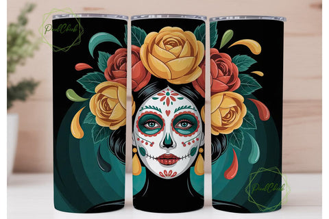 Dia De Los Muertos Floral Skull Tumbler Sublimation PixelChick 