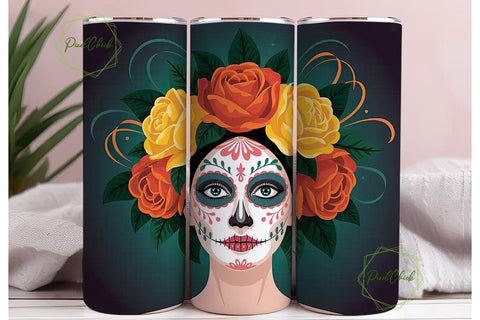 Dia De Los Muertos Floral Skull Tumbler Sublimation PixelChick 