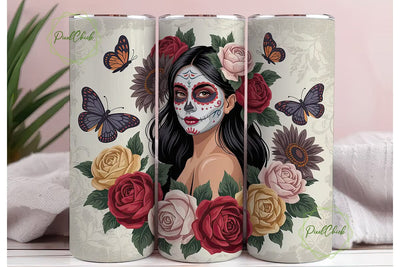 Dia de los Muertos Floral Skull Tumbler Sublimation PixelChick 