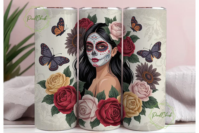 Dia de los Muertos Floral Skull Tumbler Sublimation PixelChick 