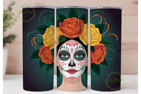 Dia De Los Muertos Floral Skull Tumbler Sublimation PixelChick 