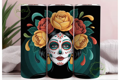 Dia De Los Muertos Floral Skull Tumbler Sublimation PixelChick 