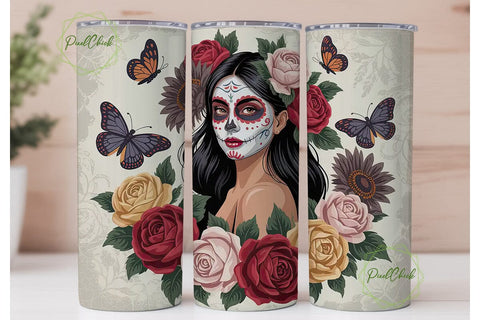 Dia de los Muertos Floral Skull Tumbler Sublimation PixelChick 