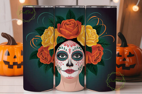 Dia De Los Muertos Floral Skull Tumbler Sublimation PixelChick 