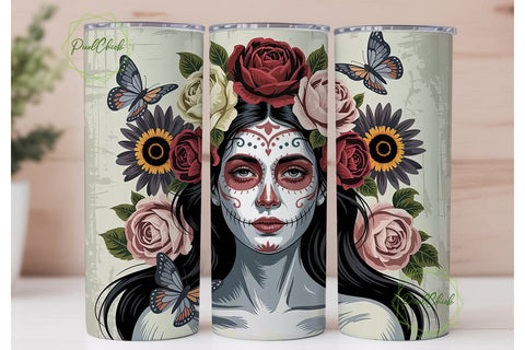 Dia de los Muertos Floral Skull Tumbler Sublimation PixelChick 